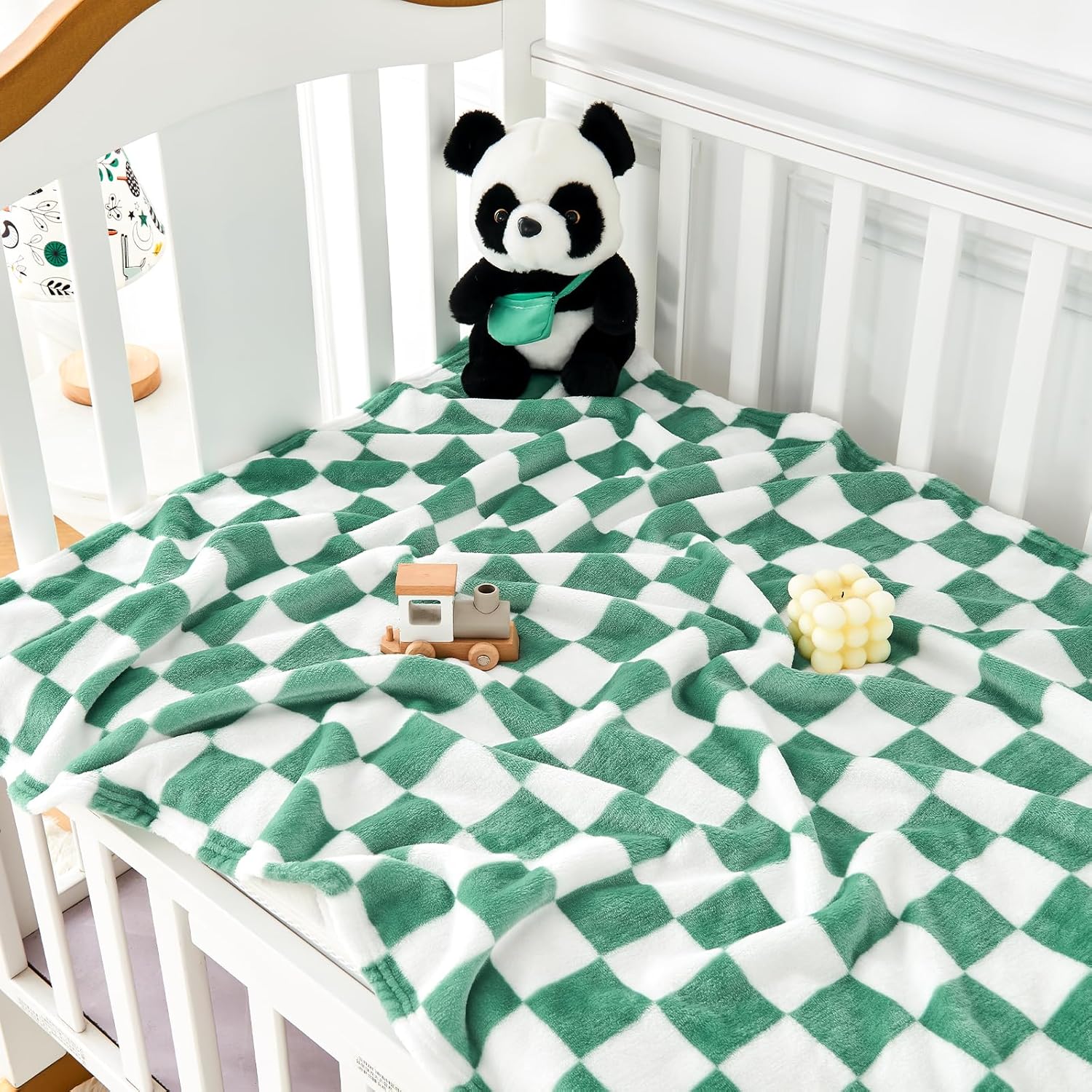 Yurhap Checkered Baby Blanket - Ultra Soft Fleece for Boys | Cozy 30x40 Inch Jade Green Crib Gift