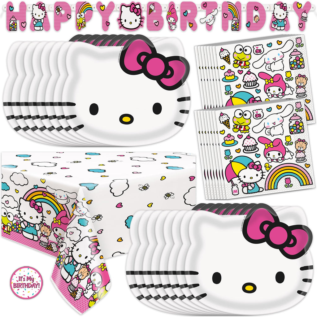 Hello Kitty Birthday Decorations for 16 | Banner, Tablecloth, Plates, Napkins | Officially Licensed Hello Kitty Party Decorations