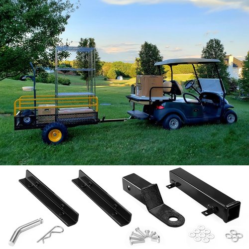 10L0L Universal Golf Cart Rear Seat Safety Grab Bar & Trailer Hitch Kit for Yamaha EZGO Club Car