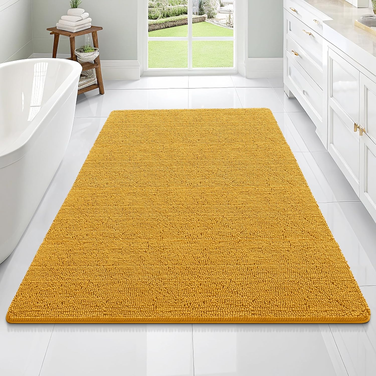OLANLY Large Chenille Bathroom Rugs - Soft, Absorbent & Quick-Dry | 70x46, Golden Yellow