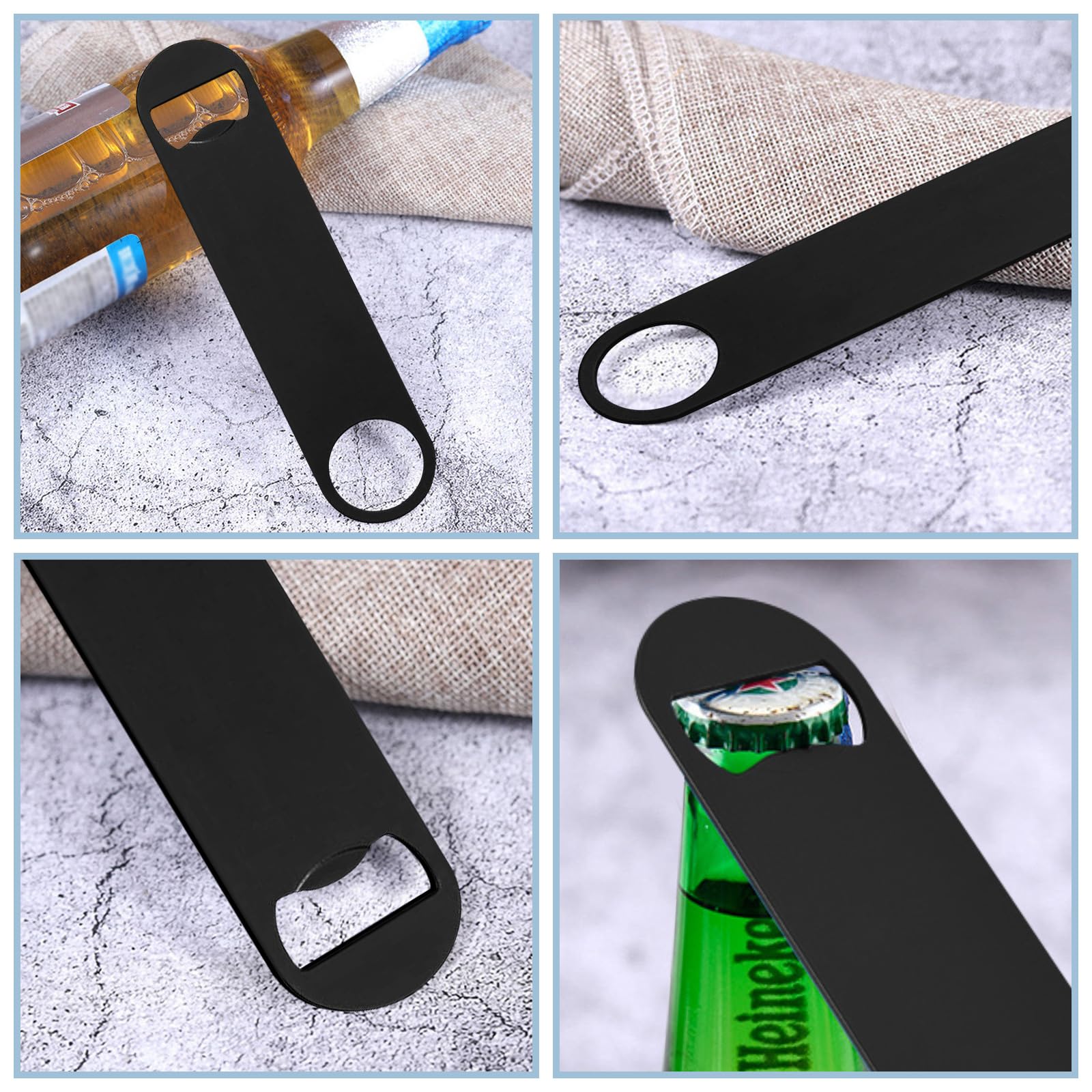 Yugada 50 Pack Flat Beer Bottle Opener 7 inch Stainless Steel Flat Bottle Opener Beer Bottle Openers for Bartender Kitchen Bar Restaurant (Black)