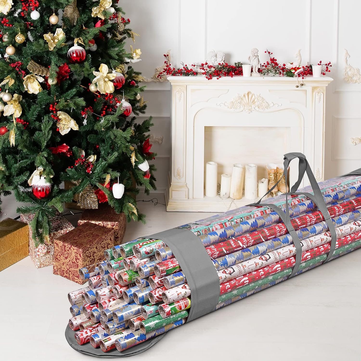 ProPik Wrapping Paper Organizer - Heavy Duty Storage Bag for 40-Inch Rolls | Holds Up to 24 Rolls, Clear PVC