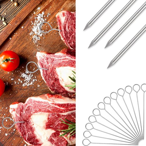 30pcs Stainless Steel Turkey Lacers - 6 Inch Reusable Chicken Skewers - Silver Meat Roasting Trussing Needles for Bbq Cooking & Kitchen Roast Supplies