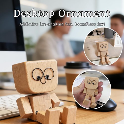 SnapMorph Shaking Wooden Man Figurine with 12 Magnetic Changeable Faces - Handmade Shaking Feet Wooden Doll, Fun Car Decor for Dashboard and Interior,Easter Basket Stuffers