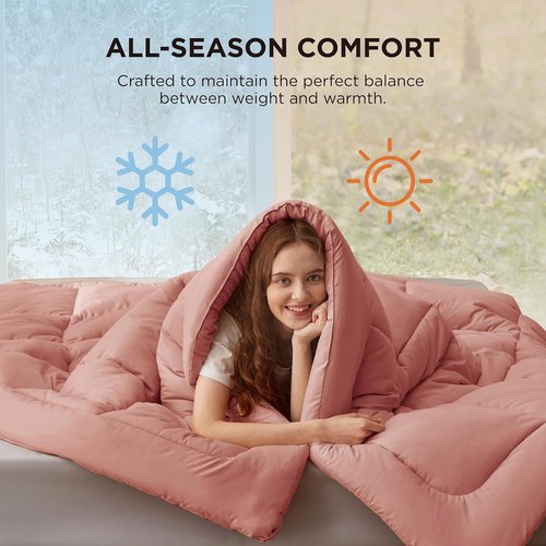 Bedsure Comforter Duvet Insert - All-Season Quilted Down Alternative Bedding, Dusty Pink, Full Size 86 x 82 Inches