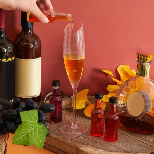208 Mini Liquor Bottles 1.7 oz Plastic Mini Empty Spirit Bottle with Black Screw Cap Small Wine Hot Sauce Container with Caps Liquid Funnel Easy Pouring Party