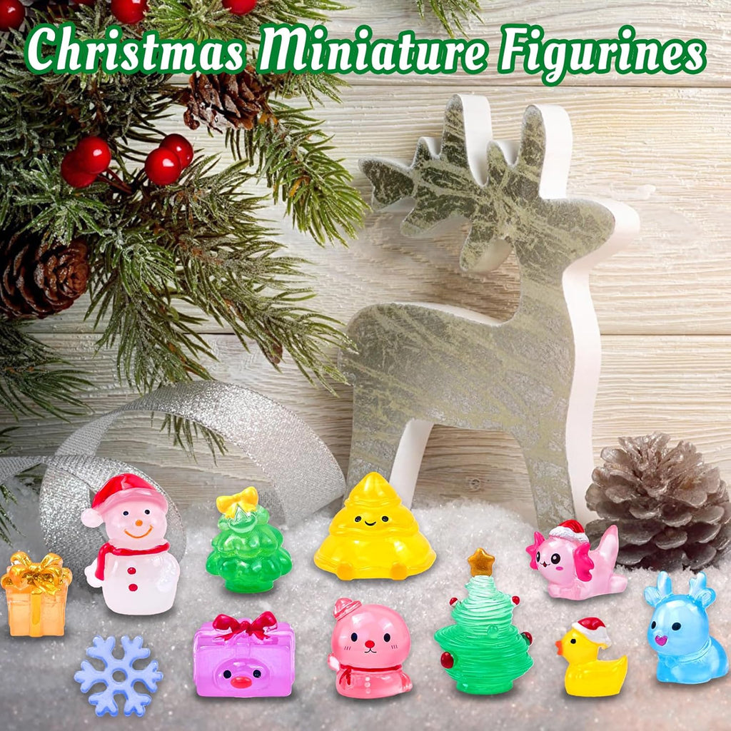 Skiennix Luminous Mini Christmas Figurines - 52 Pcs Glow in The Dark Resin Snowman Decor for Holiday Crafts