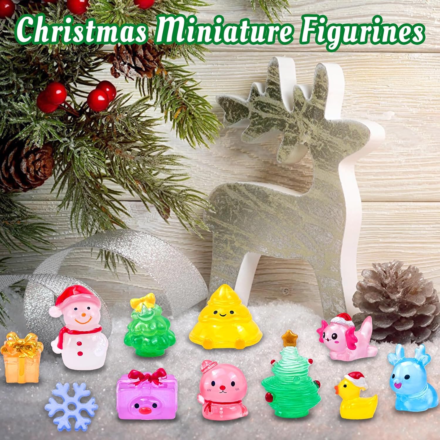 Skiennix Luminous Mini Christmas Figurines - 52 Pcs Glow in The Dark Resin Snowman Decor for Holiday Crafts