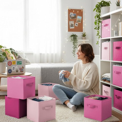 Granny Says 11-Inch Cube Storage Bins - Fabric Collapsible Organizers with Handles | Pink Gradient, 8-Pack