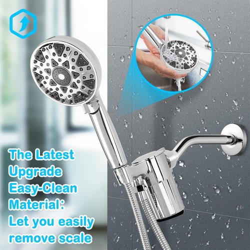 Filtered Shower Head with Handheld - High Pressure 7 Spray Mode Showerhead, Removes Chlorine & Impurities, Replaceable Filter for Soft Skin & Hair, Easy Install, Chrome