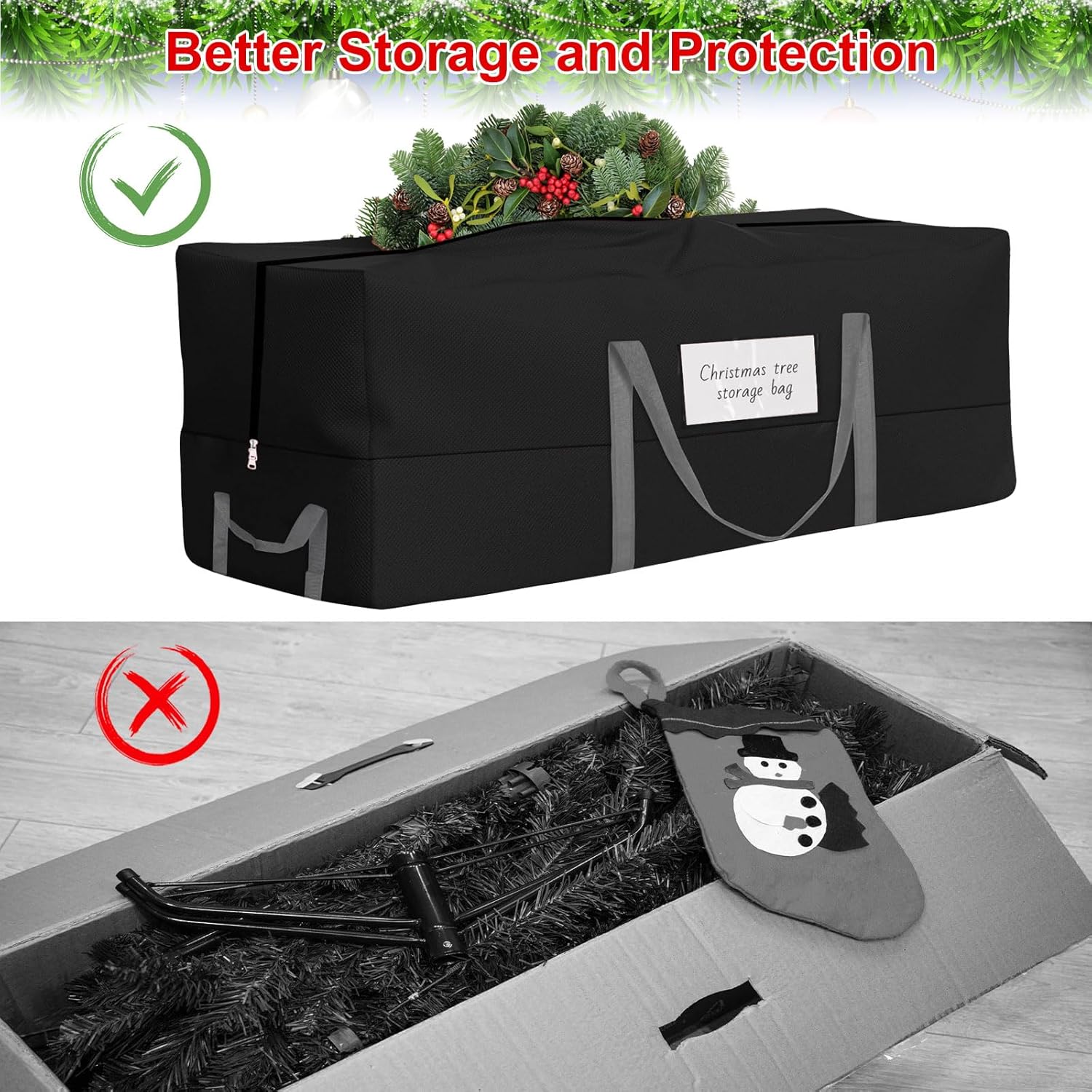 Skiennix Christmas Tree Storage Bag - Heavy-Duty 600D Oxford for 8 Ft Trees | Reinforced Handles & Zipper Pocket