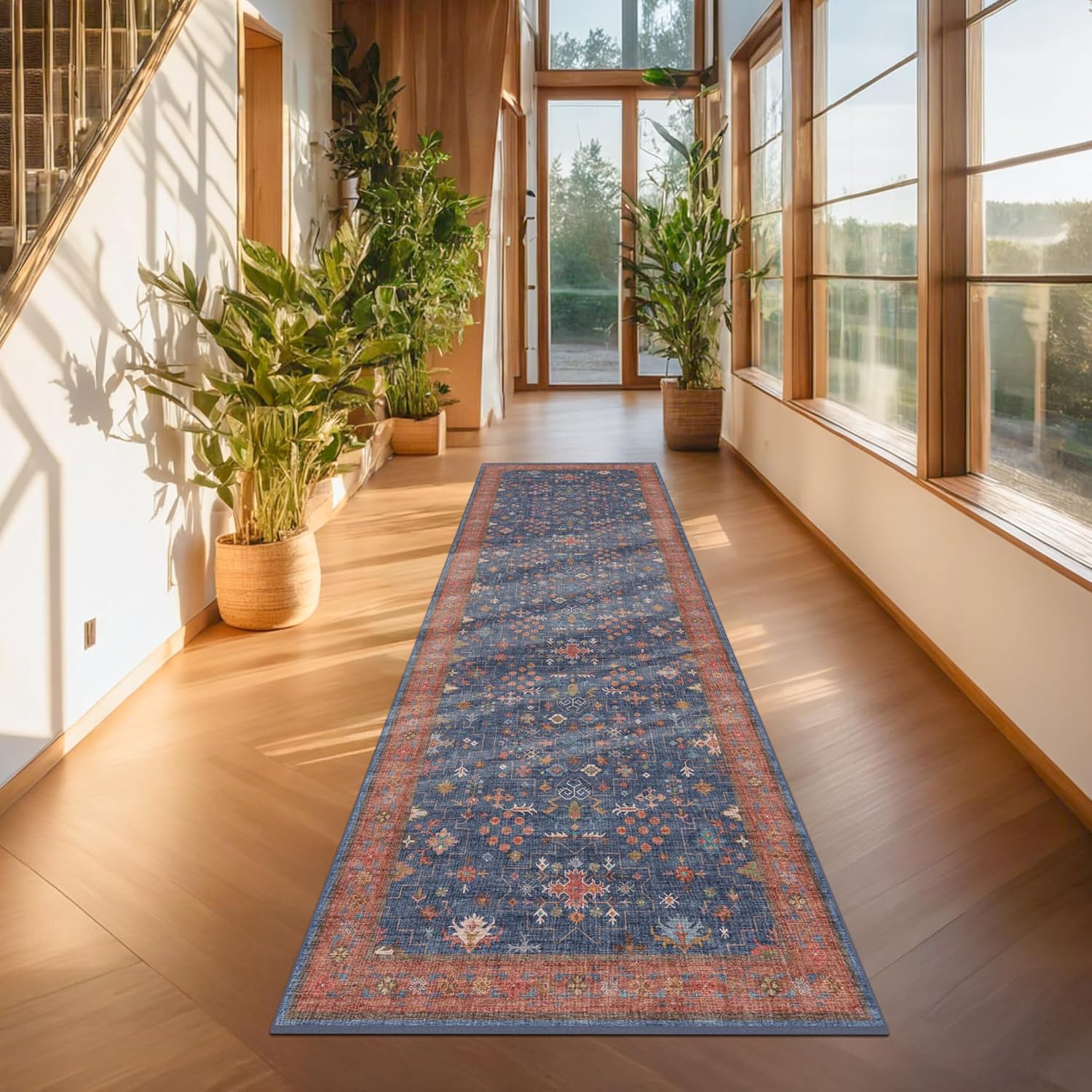 Skiennix Washable 10 Ft Long Hallway Runner - Navy Blue Pet-Friendly Waterproof Rug | Non-Slip Rubber Backing, Stain Resistant (3x10)