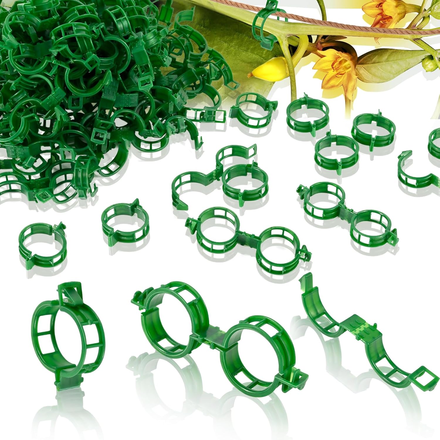Skiennix 200Pcs Plant Support Clips - Secure Tomato & Grape Vine Clamps for Garden Netting (Green)