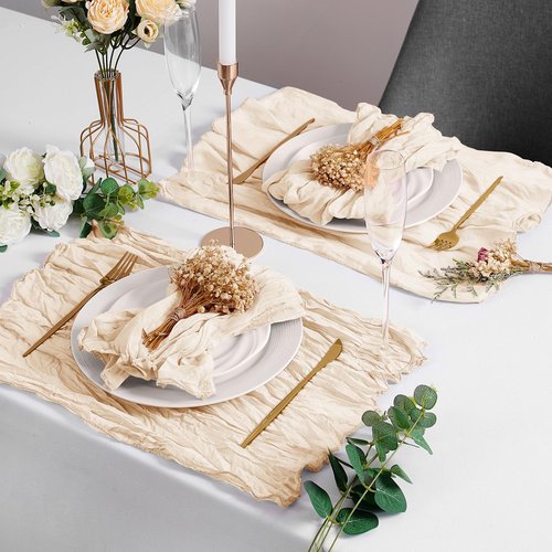 LZY 60 Pack Gauze Cheesecloth Napkins 20x20 Inch Dinner Cloth Napkins, Soft Boho Table Napkins Rustic Wrinkled Cheese Cloth Napkins Bulk for Wedding Party Baby Shower Event Decor (Ivory)