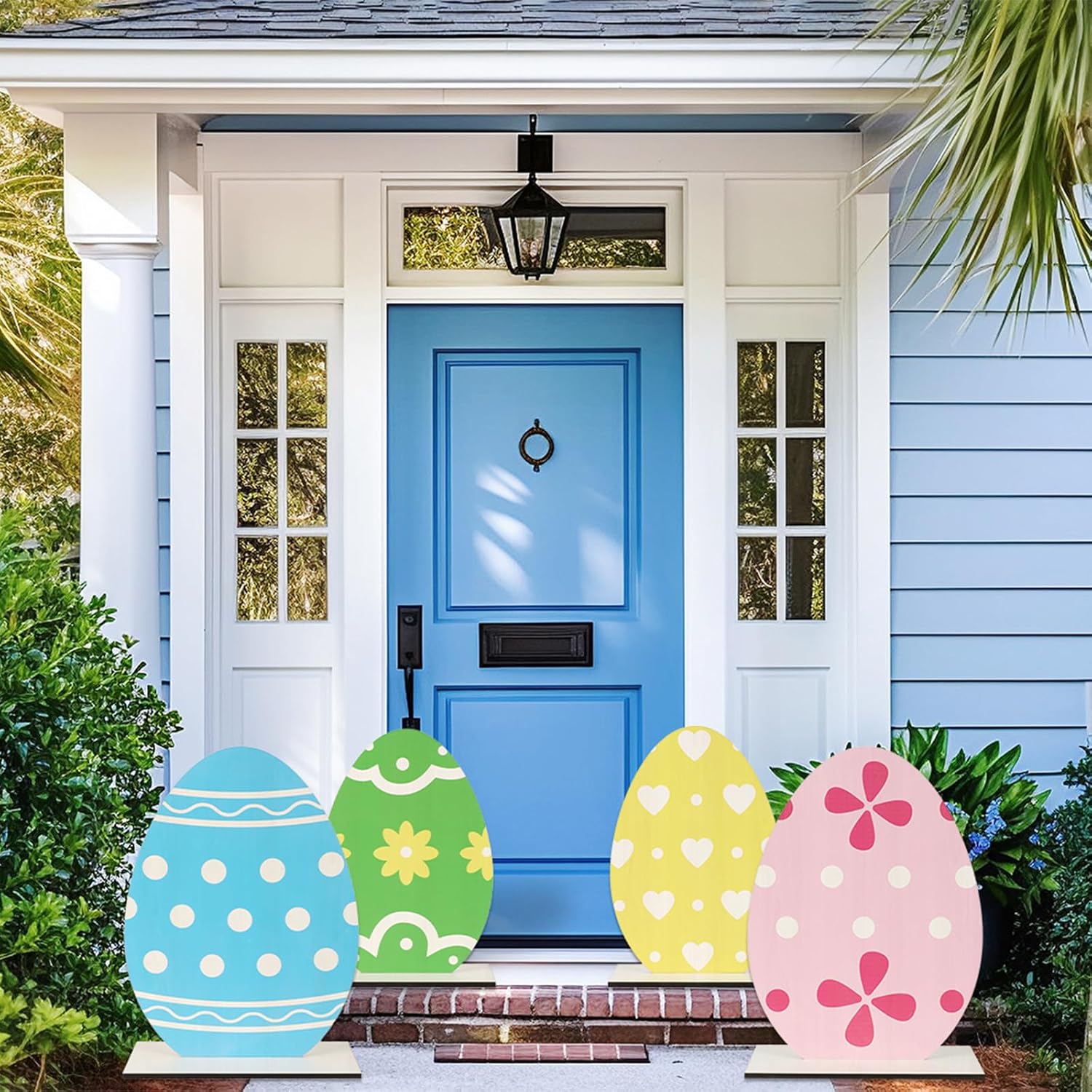Skiennix Large Easter Egg Yard Decorations - Colorful Wooden Porch Signs for Outdoor Spring Decor