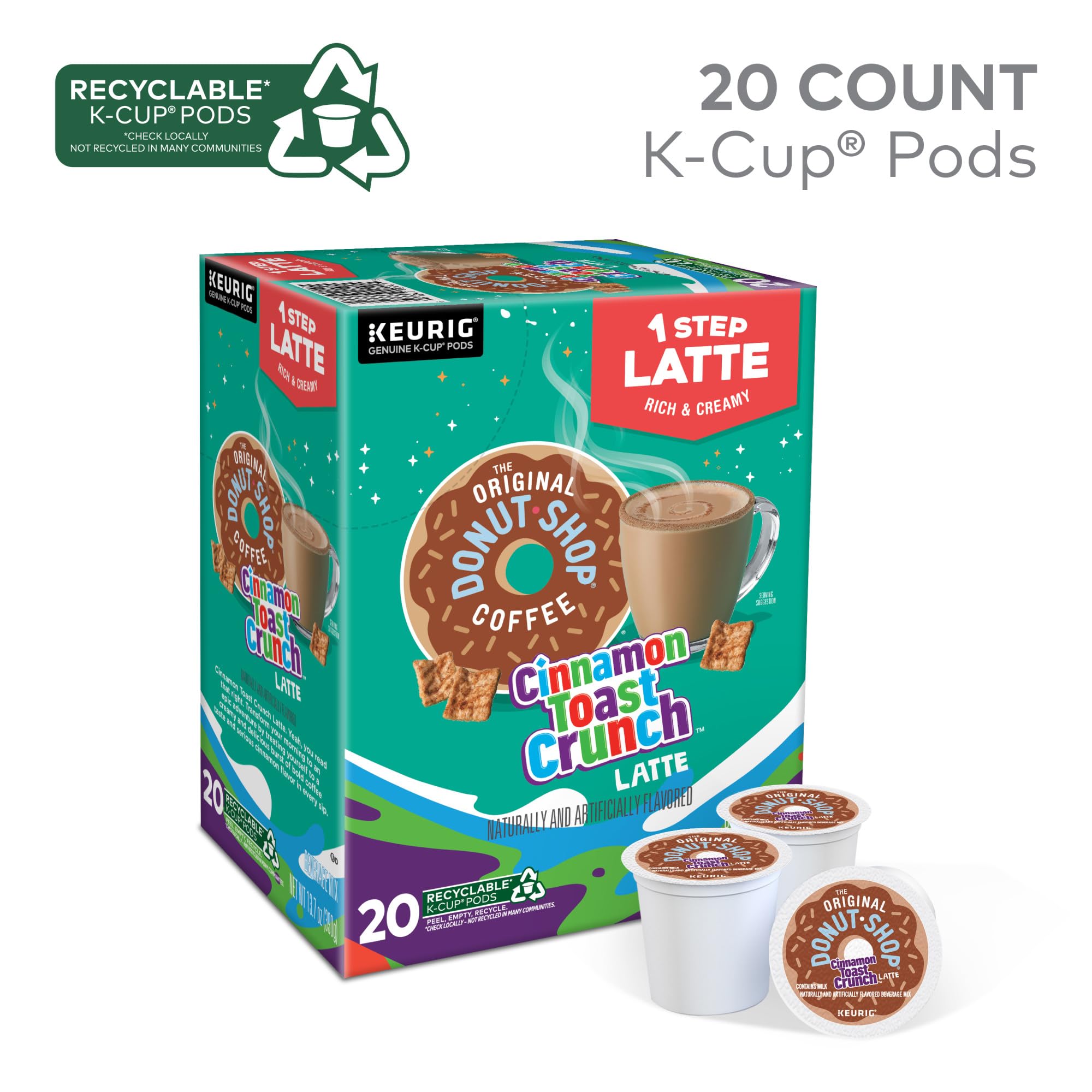 The Original Donut Shop Cinnamon Toast Crunch One-Step Latte, Keurig Single Serve K-Cup Pods, 20 Count