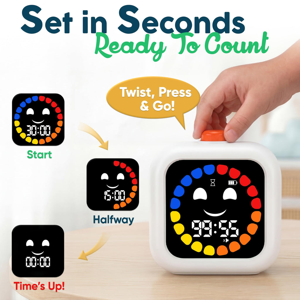 Digital Visual Timer for Kids - Rechargeable, Silent Count Up/Down for Calmer Routines - 99 Min Countdown Kids Timer for Classroom, Home & Therapy - Builds Focus & Independence