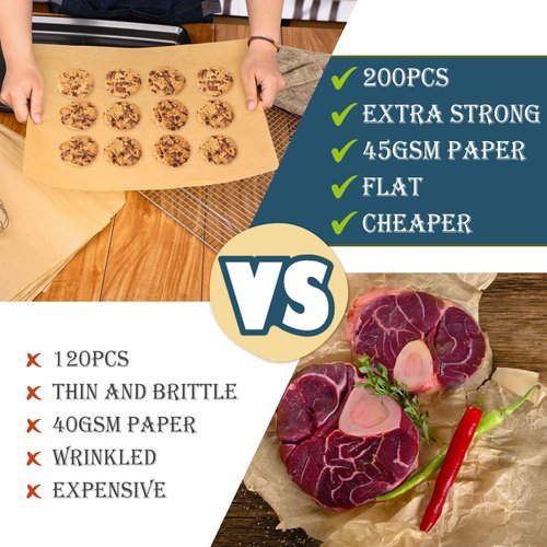 Hiware Parchment Paper Baking Sheets - 200 PCS Precut Non-Stick 9x13 IN for Baking & Cooking | Unbleached, Perfect for Quarter Sheet Pans