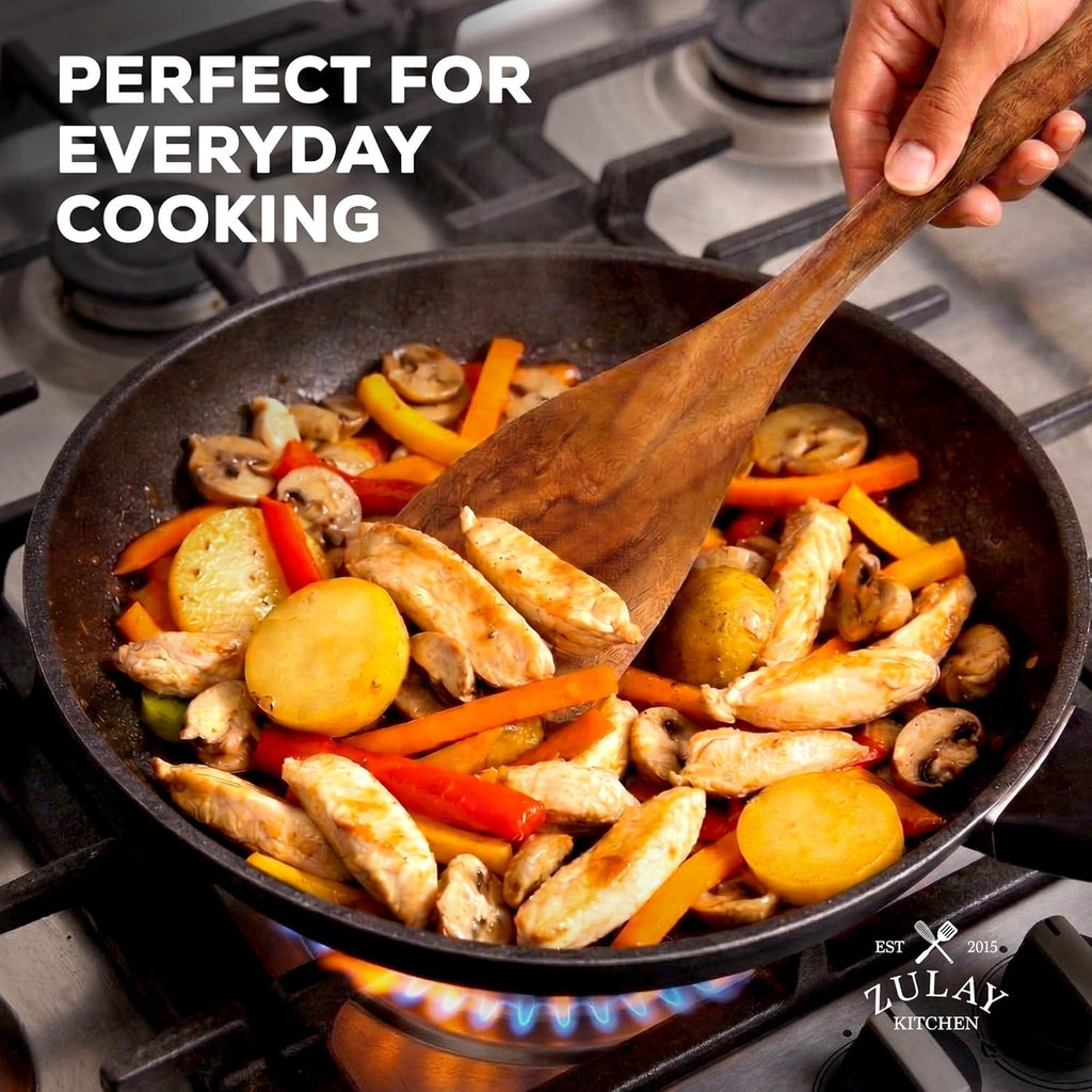 Zulay Kitchen 9-Piece Teak Wood Cooking Utensil Set - Non-Toxic, Non-Stick Tools with Comfortable Grip & Smooth Finish