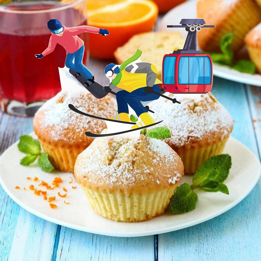 Skiennix Skiing Cupcake Toppers - 48Pcs Winter Party Decorations | Snowboard Birthday Picks