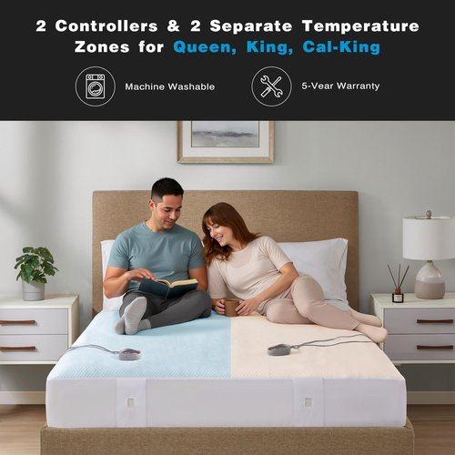 Beautyrest Heated Mattress Pad King - Electric Bed Warmer Cool to Touch, All Seasons Cover, 5 Heat Level, Auto Shut Off, Deep Pocket - Machine Wash Electric Mattress Pad, UL Certified, White, Full