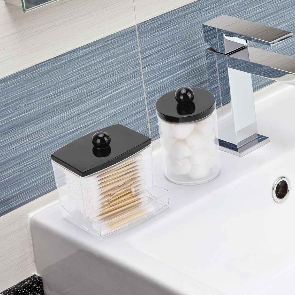 Tbestmax Qtip Holder Dispenser - 3 Pack Bathroom Organizer with Black Lids for Cotton Swabs & Pads