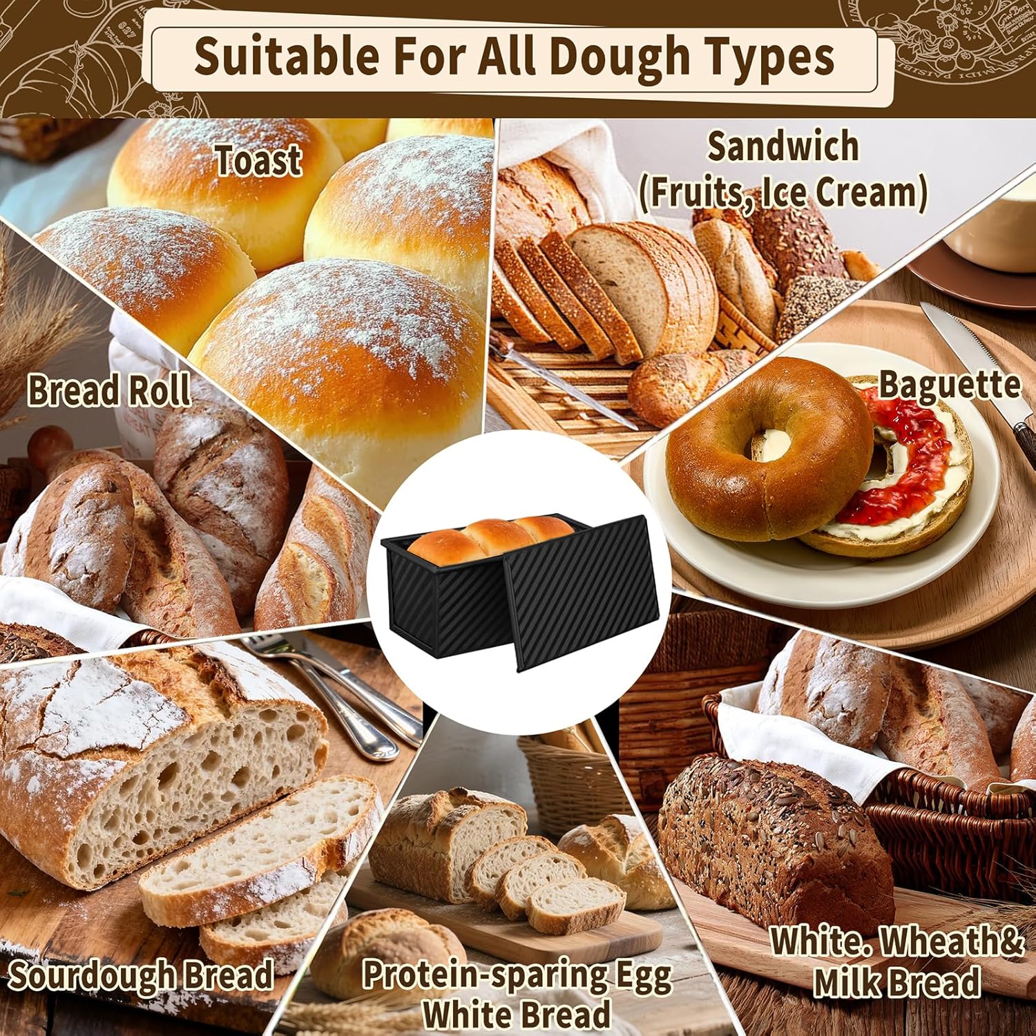 Pullman | 3-Pack Non-Stick Bread Loaf Pan Set - Heavy Duty Carbon Steel with Lids (Black)