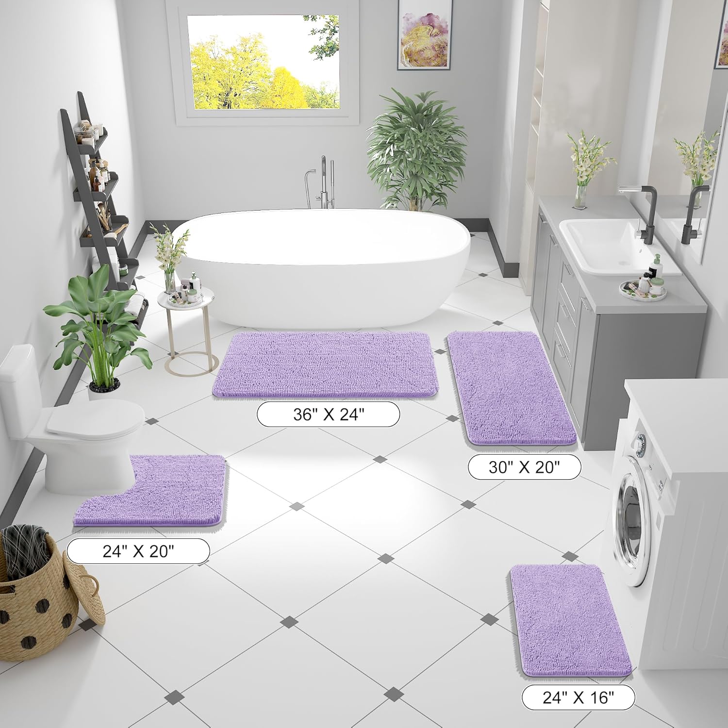 OLANLY Large Bath Rugs - Extra Soft Chenille with Quick-Dry Rubber Backing | 40x32 Lavender