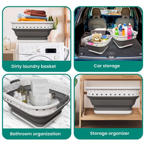 Ideality Shop Collapsible Laundry Baskets - Set of 2 Laundry Hamper 3 Handled Plastic Dirty Clothes Hamper Foldable Laundry Basket
