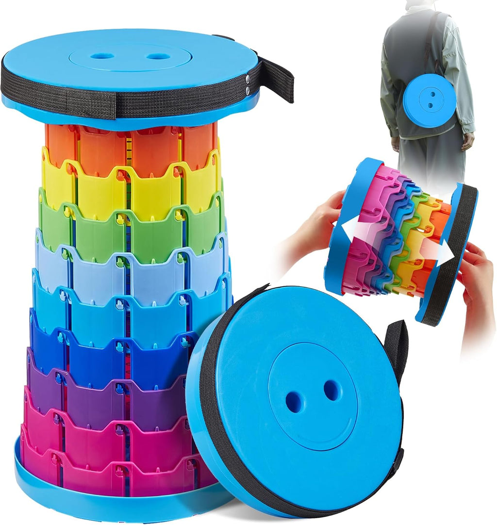 VECELO Telescoping Folding Stool - Portable Collapsible Design | 400lbs Capacity, Rainbow Blue