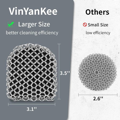Cast Iron Cleaner - Upgraded 316 Chainmail Scrubber & Pan Scraper | Essential Cleaning Kit for Grill, Skillet & Dutch Oven
