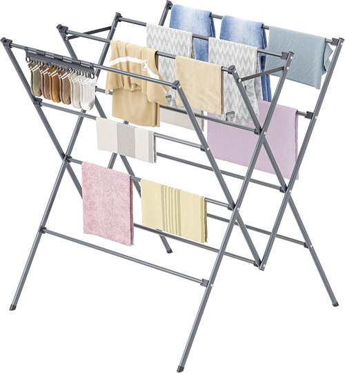 HOMIDEC Drying Rack - Large 12-Pole Foldable Laundry Drying Rack with Sock Clips | Indoor/Outdoor Use, Silver