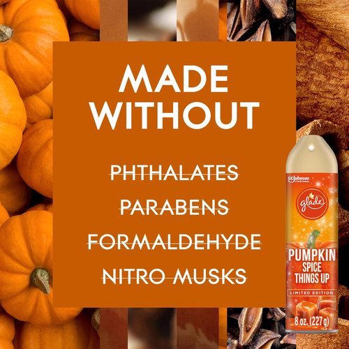 Glade Pumpkin Air Freshener, Pumpkin Spice Things Up, 3 Pack, Odor Eliminator, Fall Seasonal Scent, Halloween, Thanksgiving, Christmas Holiday Fragrance Spray, Cozy Autumn Air Freshener, 8 oz Each