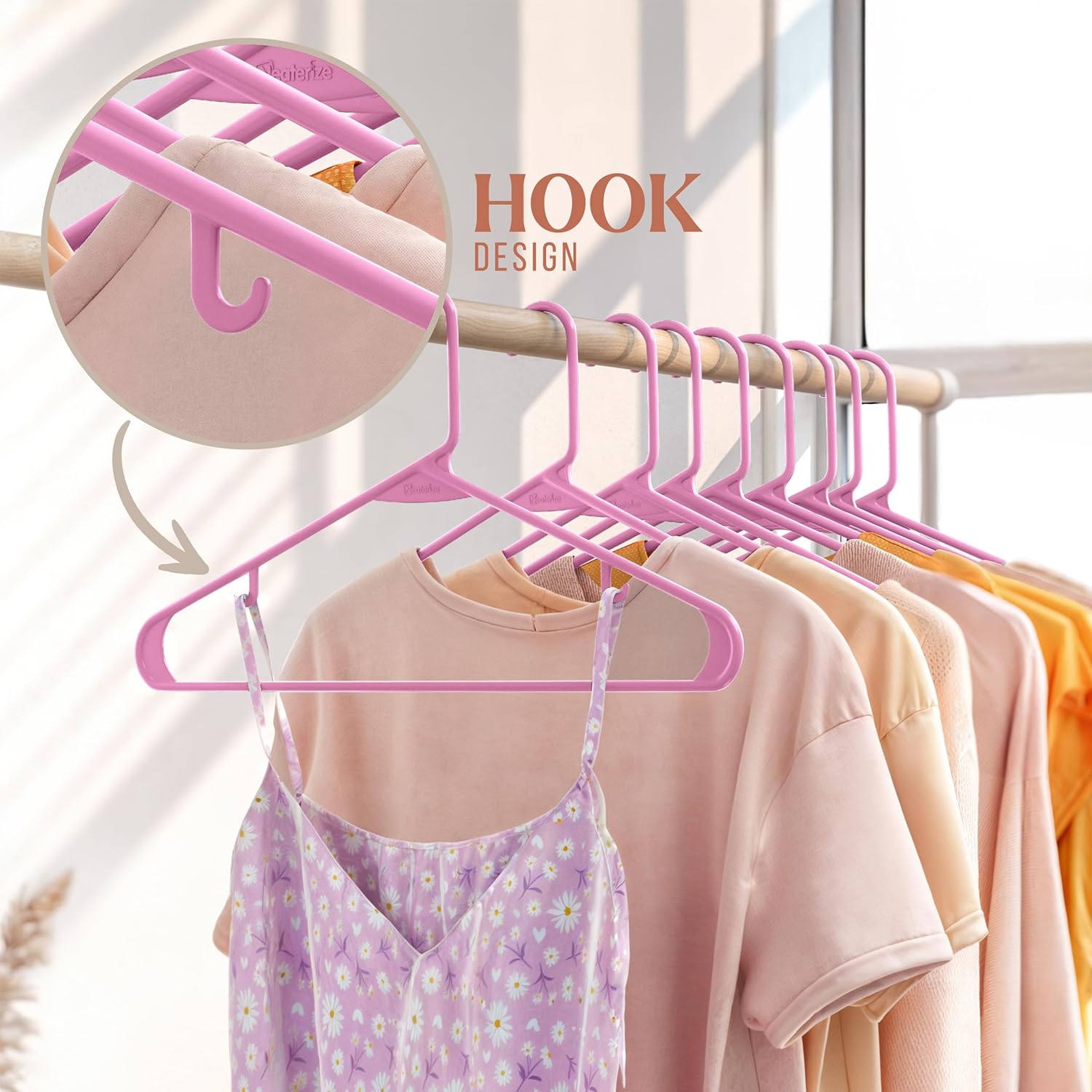 Plastic Hangers 50 Pack - Space-Saving Clothes Hangers in Pink for Closet Organization