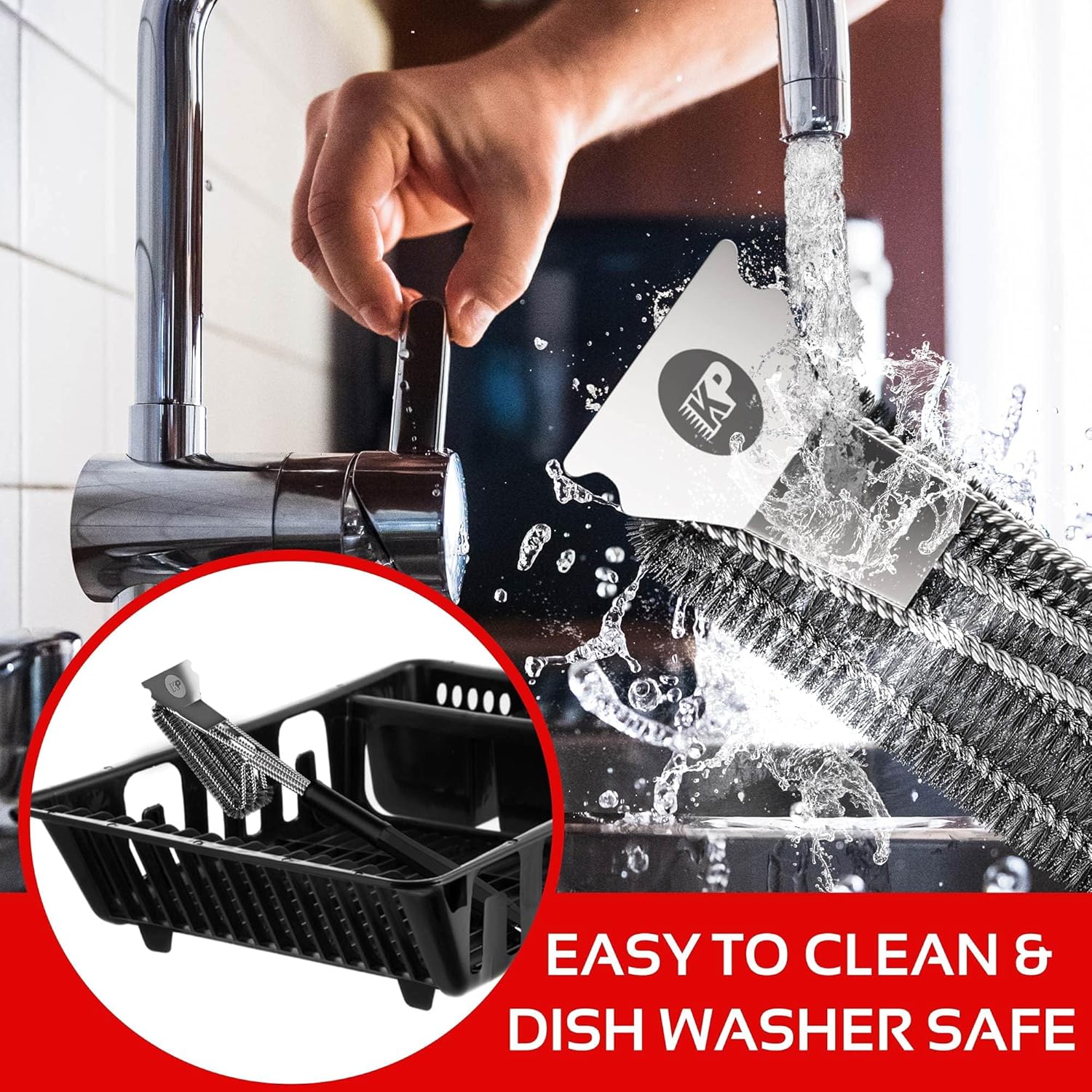 **KITCHEN PERFECTION Grill Brush - Safe Wire BBQ Cleaner with Scraper & Mat | Extended Handle for Easy Use**