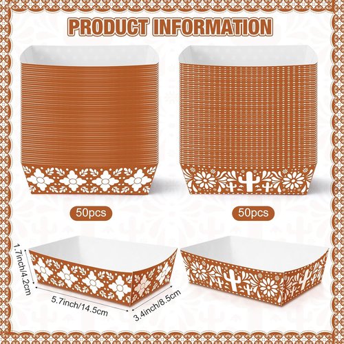 Funrous 100 Pcs Mexican Paper Food Trays - Pre-Assembled Taco Boats for Fiesta & Party Decor