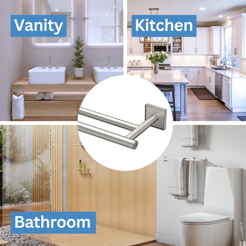 Gatco 5624 Mode Double Towel Bar, Satin Nickel/Wall Mounted 24 Inch Double Towel Holder Rack for Bathroom