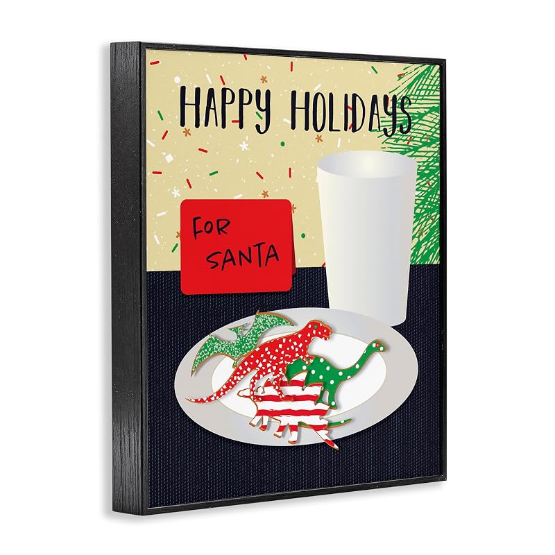 Happy Holidays Dinosaur Santa 16 x 20 Framed Giclée Print - Variation: Holiday Dinosaur Cookies+Black+20"L x 16"W
