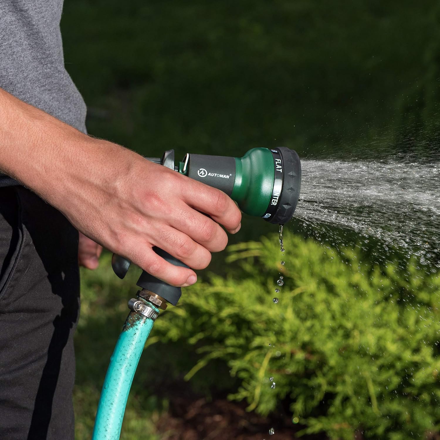 AUTOMAN Garden Hose Nozzle - ABS Water Spray with 7 Adjustable Patterns | Slip Resistant for Plants & Pets