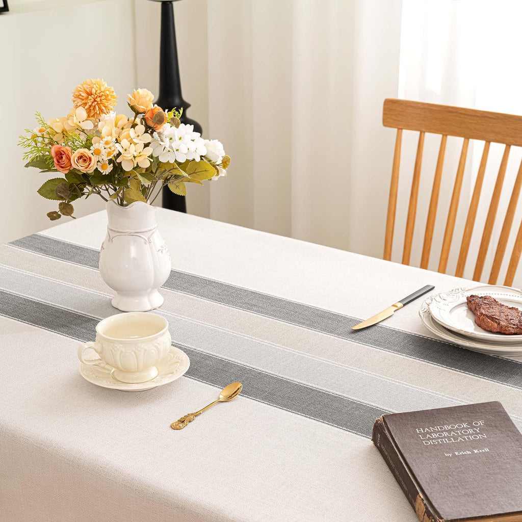 SIELUNO Rectangle Table Cloth Cotton Linen Waterproof Embroidery Tablecloth Rustic Farmhouse Style for Indoor Outdoor Dinning Tabletop Decoration-Grey Macarons-54 x86