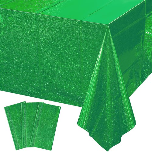 3 Pack Iridescent Green Plastic Tablecloths, Shiny Disposable Laser Rectangle Table Covers, Holographic Foil Tablecloth for St. Patrick's Day Birthday Christmas Witch Theme Party, 54x108Inch