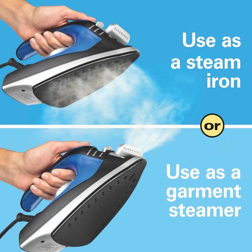 Hamilton Beach 2-in-1 Steam Iron - Versatile Clothes & Garment Steamer with 5 Temperature Settings, 1200 Watts, Black & Blue