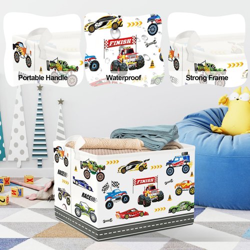 Clastyle City Car Baby Laundry Hamper Kid Storage Basket Boy Gift Toy Box Collapsible Clothes Organizer Nursery Bin for Bedroom,Monster Truck,40 * 30 * 30 cm