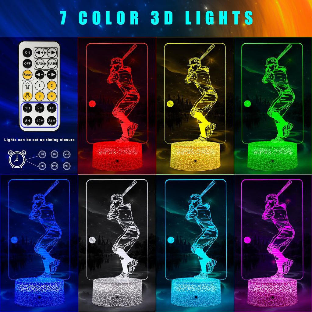 FlyonSea Baseball Light,Baseball Gifts Bedside Lamp 7 Colors Change + Remote Control with Timer Kids Night Light Optical Illusion Lamps for Boys Gift Ideas for Boys or Kids