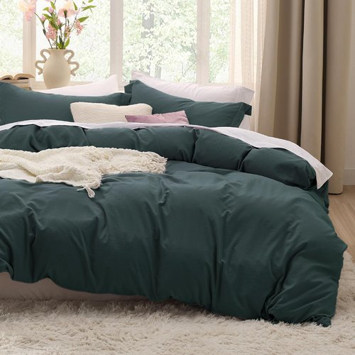 Bedsure King Size Duvet Cover Set - Forest Green Extra Soft Prewashed Cotton-Like Polyester, 3 Pieces with Zipper Closure & 2 Pillow Shams