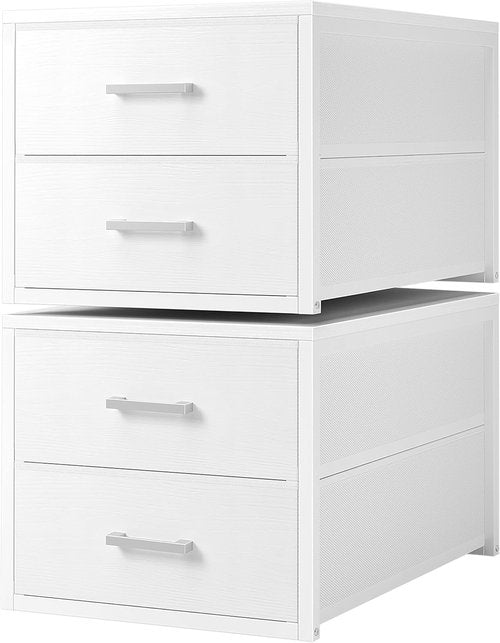 BOLUO Stackable Storage Drawers - Narrow Closet Organizers | Modern White 2-Drawer Dresser (2-Pack)