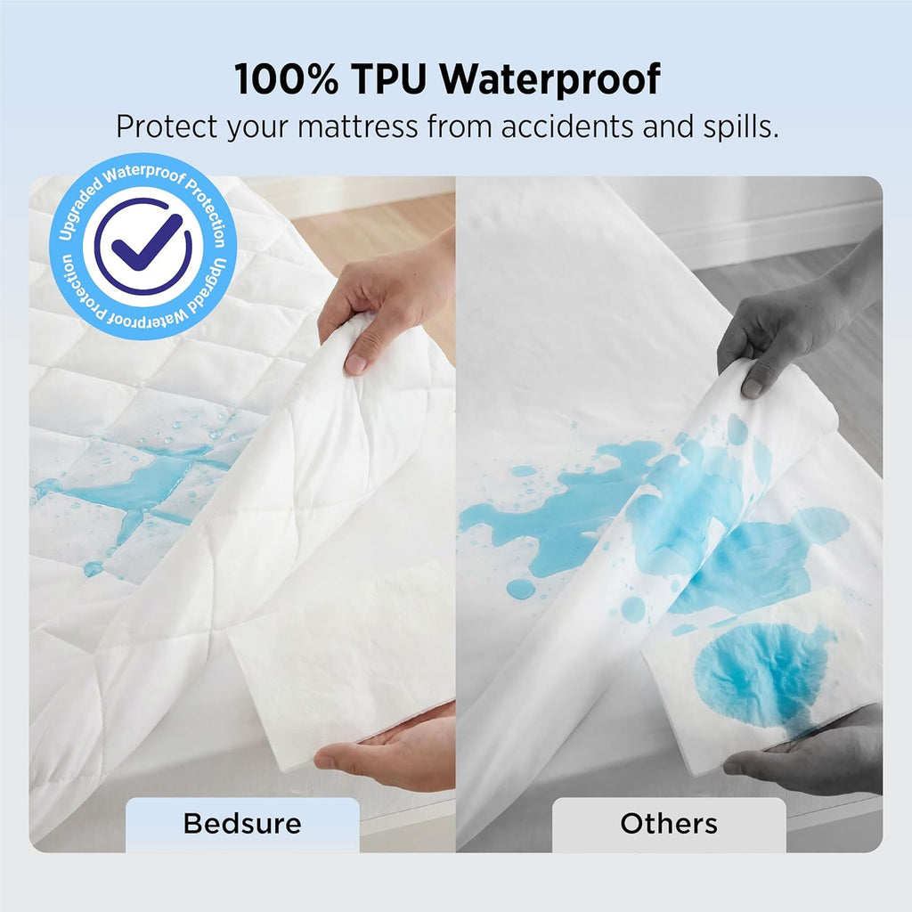 Bedsure Queen Mattress Protector - Quilted Waterproof & Soft Breathable Bed Cover | Deep Pocket Up to 22 Inches - White