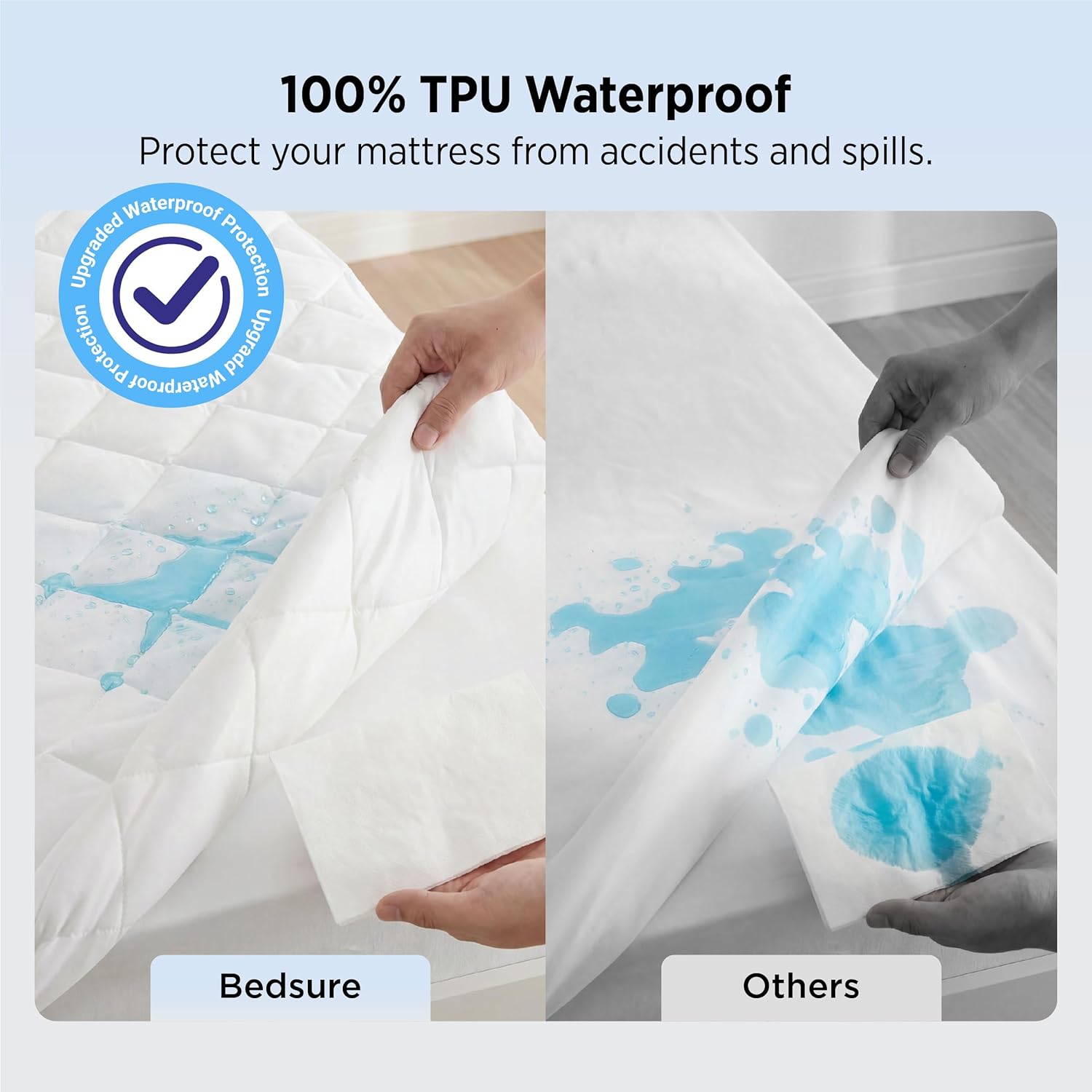 Bedsure Queen Mattress Protector - Quilted Waterproof & Soft Breathable Bed Cover | Deep Pocket Up to 22 Inches - White