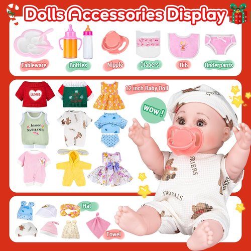Eleanore's Diary Baby Doll Advent Calendar - 12'' Realistic Soft Body Doll Set with Clothes & Accessories | 24 Days of Christmas Surprises for Girls