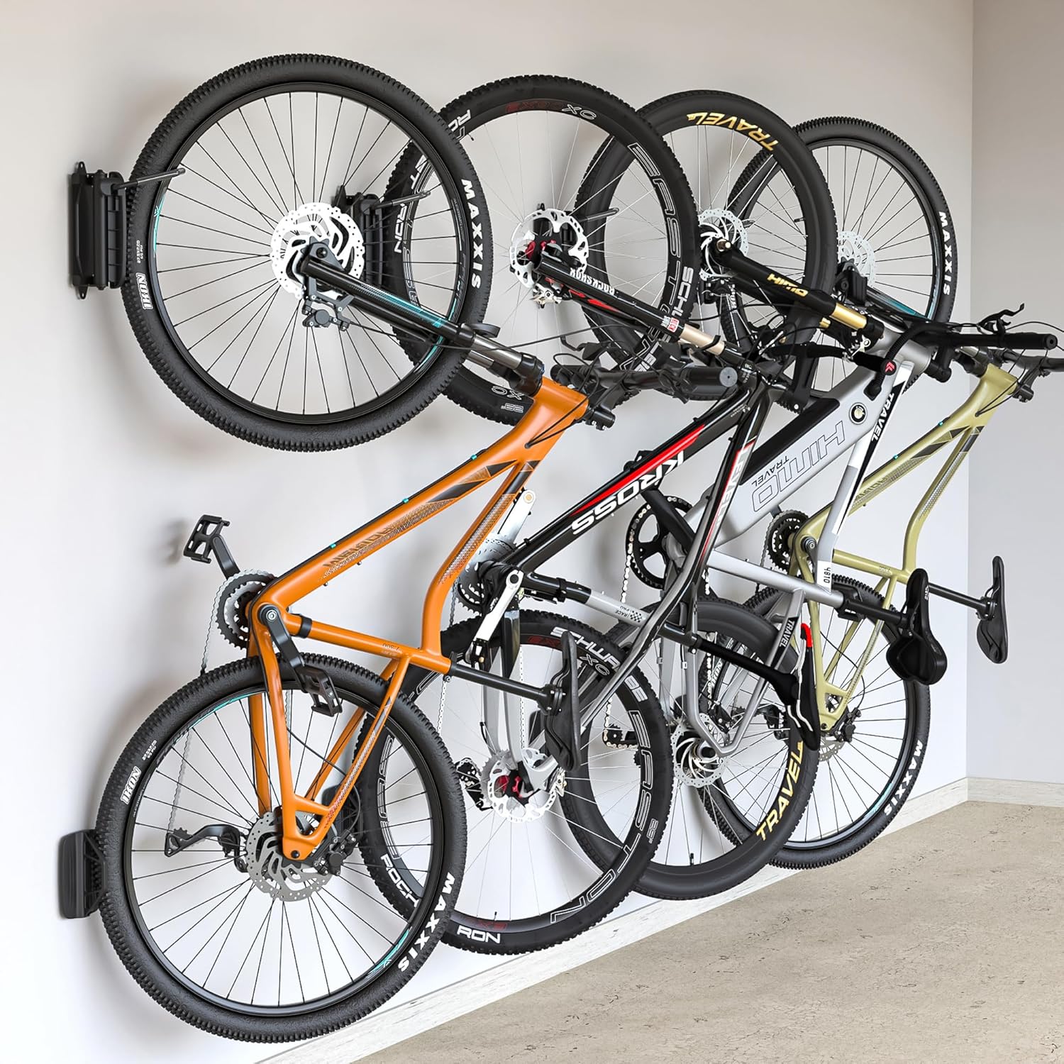 monTEK Swivel Bike Wall Mount - Space-Saving Vertical Bike Rack for Garage | 4 Pack, Holds 66 lbs, Easy Install